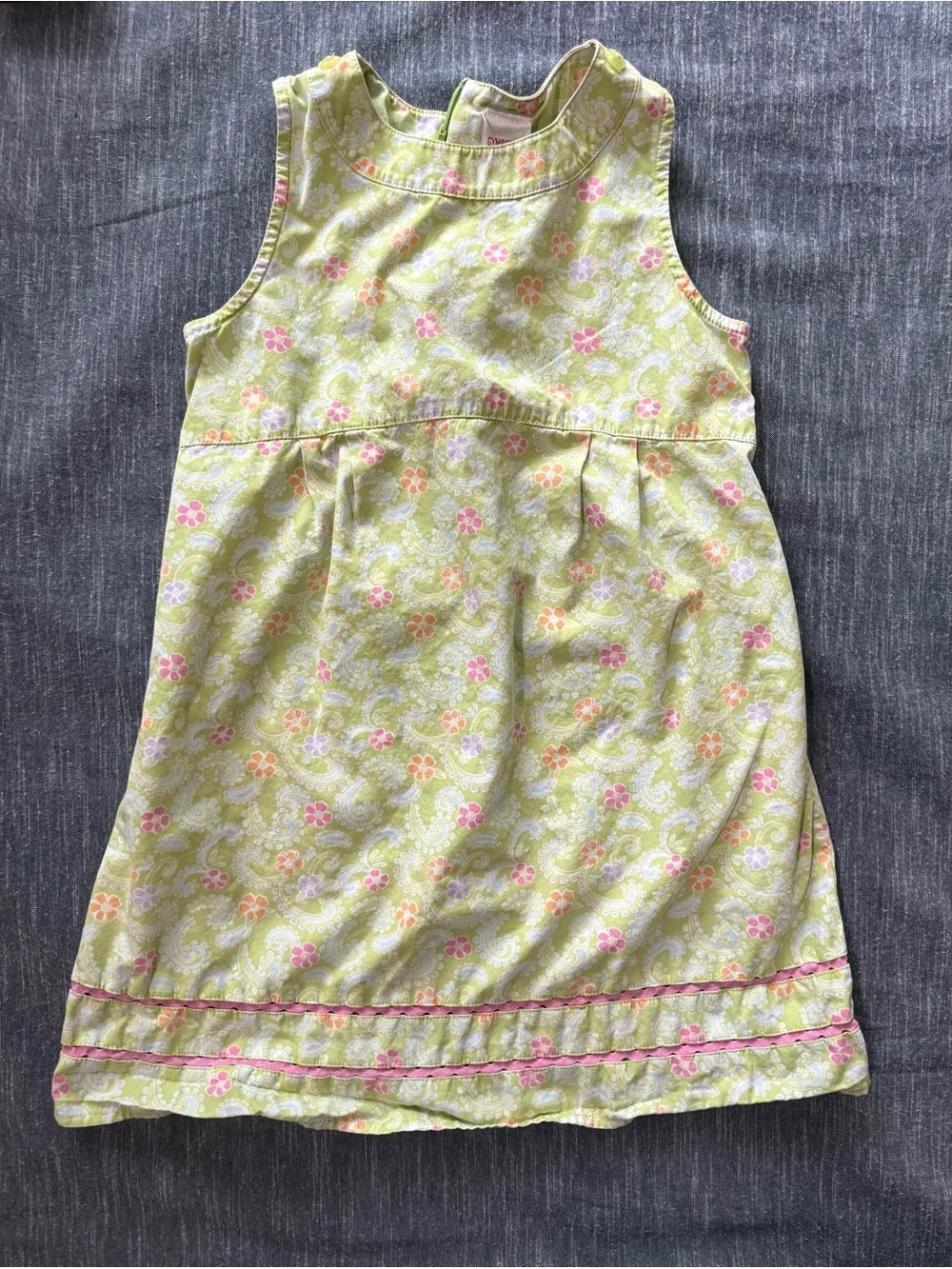 Gymboree Light Green Floral Sleeveless Dress with Pink Accents